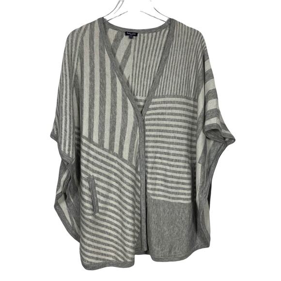 Splendid Poncho Grey White Striped Longline Wool Cashmere Size Small - Picture 2 of 8